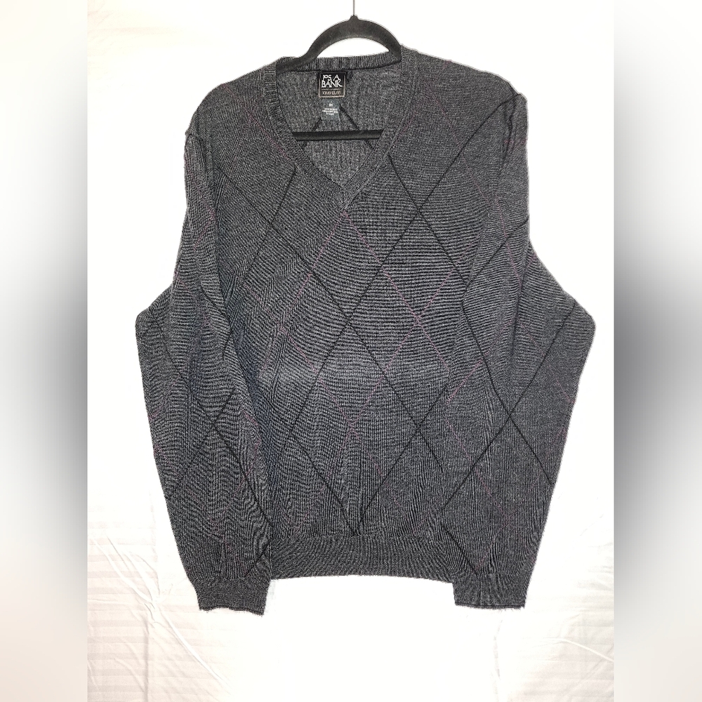 Jos A Bank Patterned Collection Sweater Mens XXL V Neck Merino Wool Blend